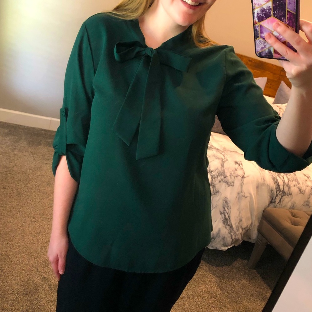 Womens Bow Tie Neck Long Sleeve Casual Blouse Top - Size XL